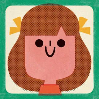 Smiling girl illustration with brown hair and simple facial features