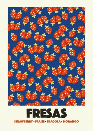 Red strawberries pattern on blue background
