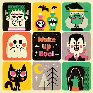 Colorful Halloween icons with spooky characters and objects in cartoon style