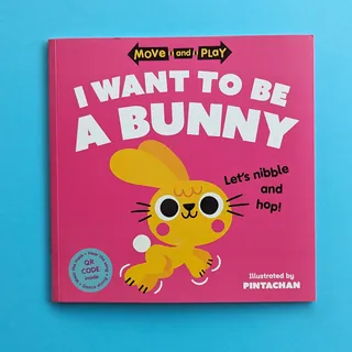 Children's book cover with a yellow bunny illustration on bright pink background.
