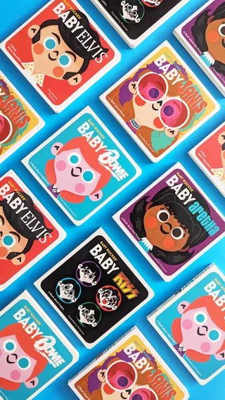Various baby character cards with bright colors and playful designs.