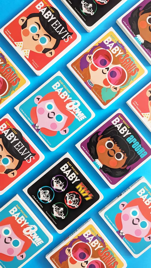 Various baby character cards with bright colors and playful designs.