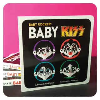 Baby KISS board book with illustrated baby faces on the cover