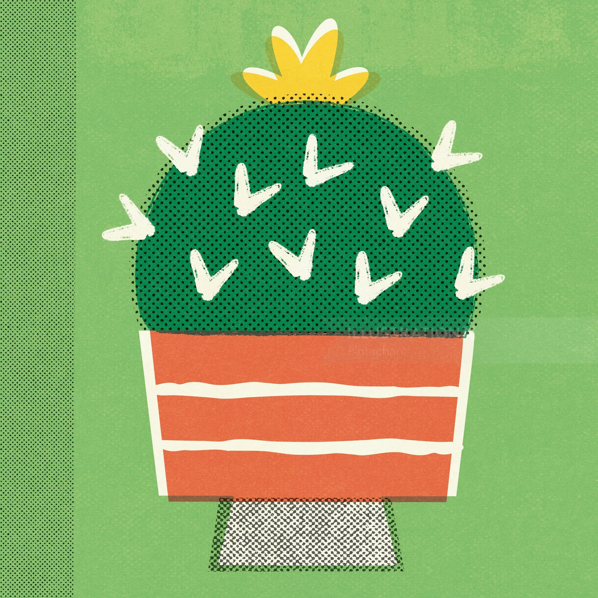 Stylized potted cactus plant illustration by Pintachan