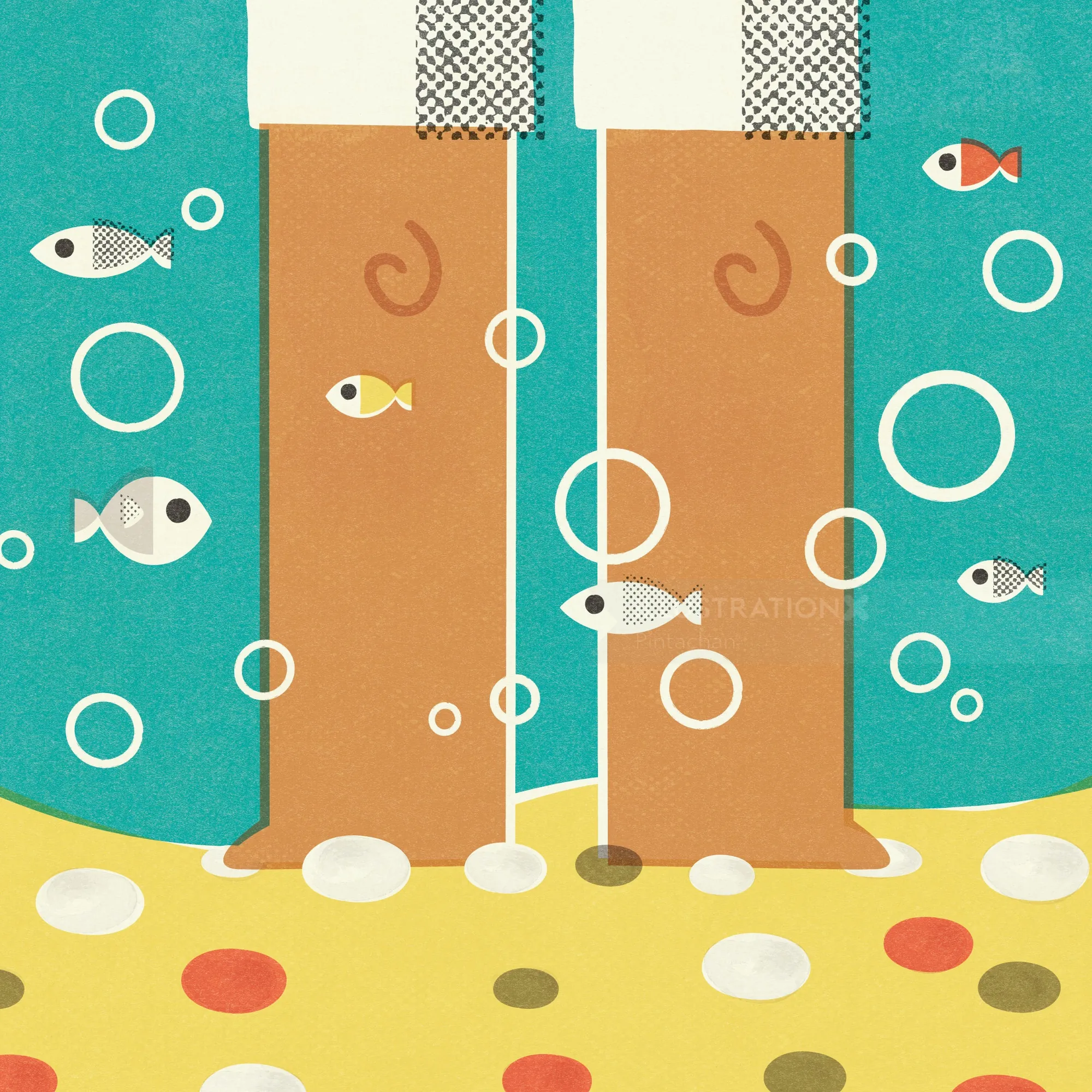 Legs in water with small fish and bubbles by Pintachan