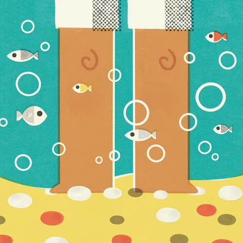 Legs in water with small fish and bubbles by Pintachan