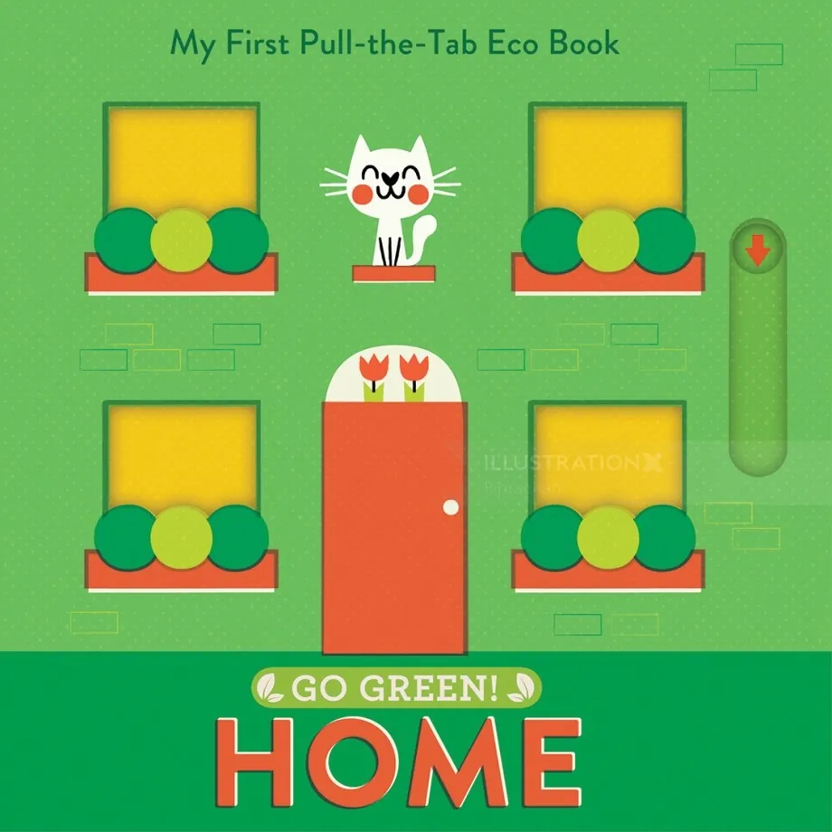 Eco-themed pull-tab book cover with a cat and plants by Pintachan