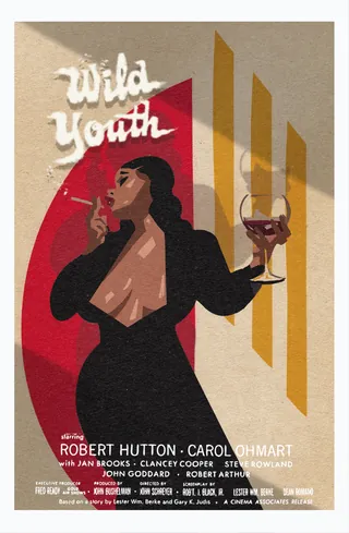Woman smoking and holding wine glass, poster style illustration by Quincy Sutton