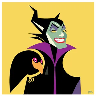 Illustration of Disney villain Maleficent with raven, digital art by Quincy Sutton
