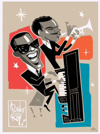 A pop-style portrait of Quincy Jones and Ray Charles