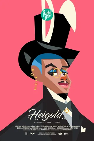 Stylized geometric portrait of White Rabbit wearing a top hat by Quincy Sutton
