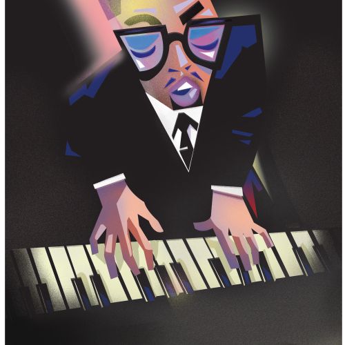 Geometric musician playing piano keys by Quincy Sutton