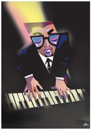 Geometric musician playing piano keys by Quincy Sutton