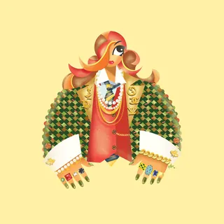 Abstract portrait of woman with patterned sleeves and layered jewelry by Quincy Sutton