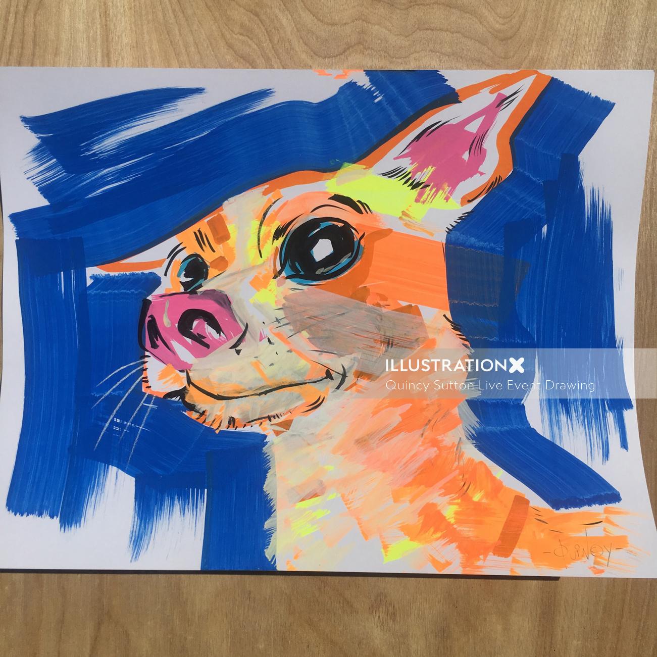 Evento ao vivo desenhando cachorro colorido