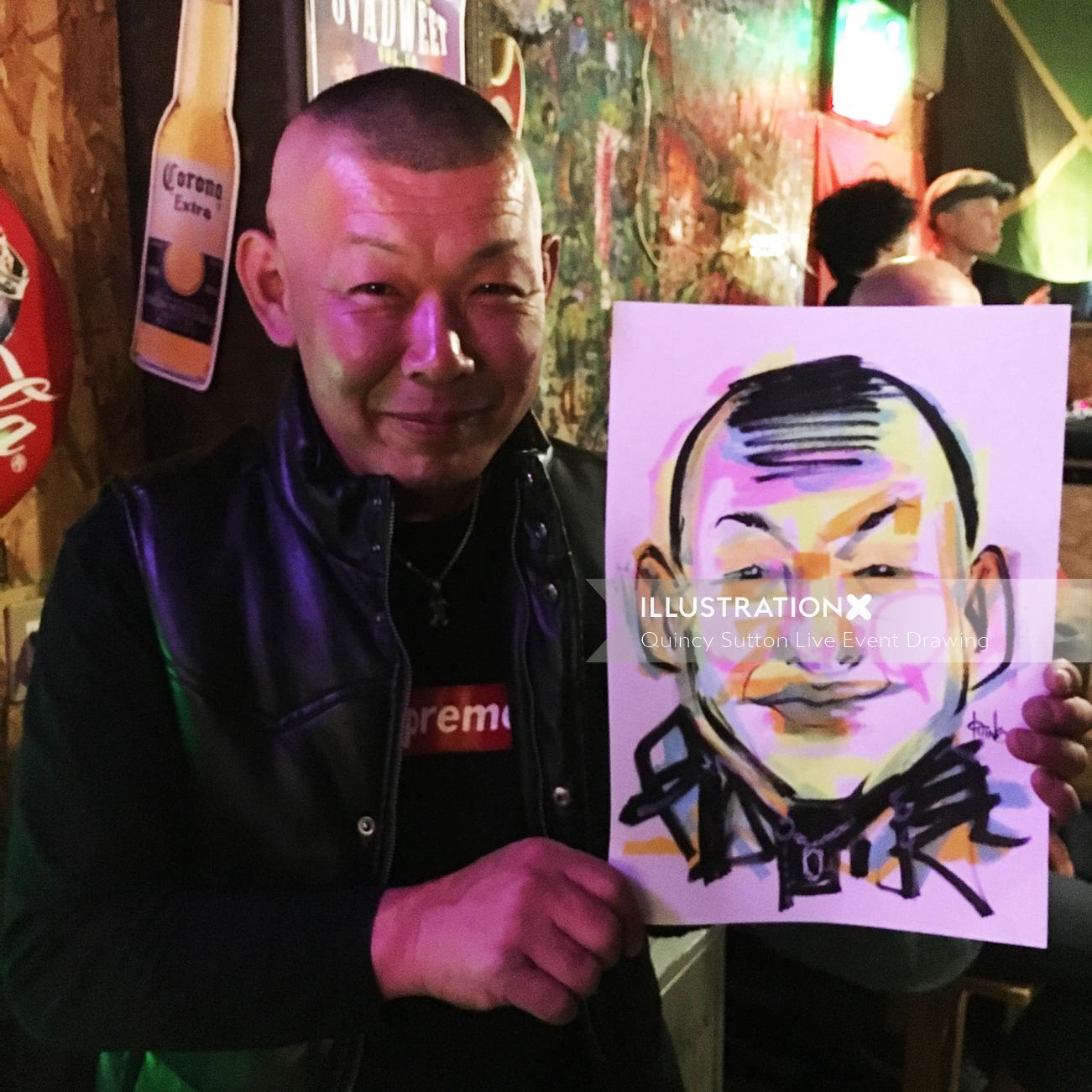 Evento ao vivo desenhando homem chinês