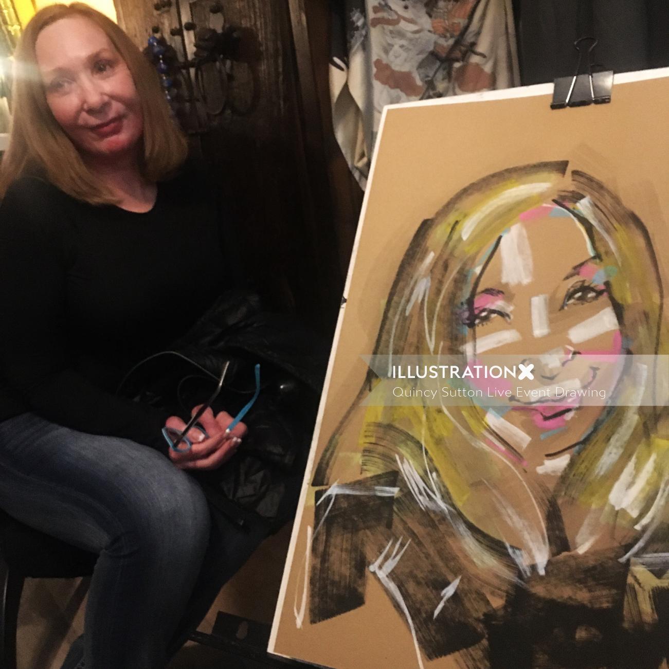 女性の顔を描くライブイベント