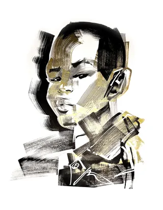 Abstract fashion portrait of a person in ink and acrylic by Quincy Sutton