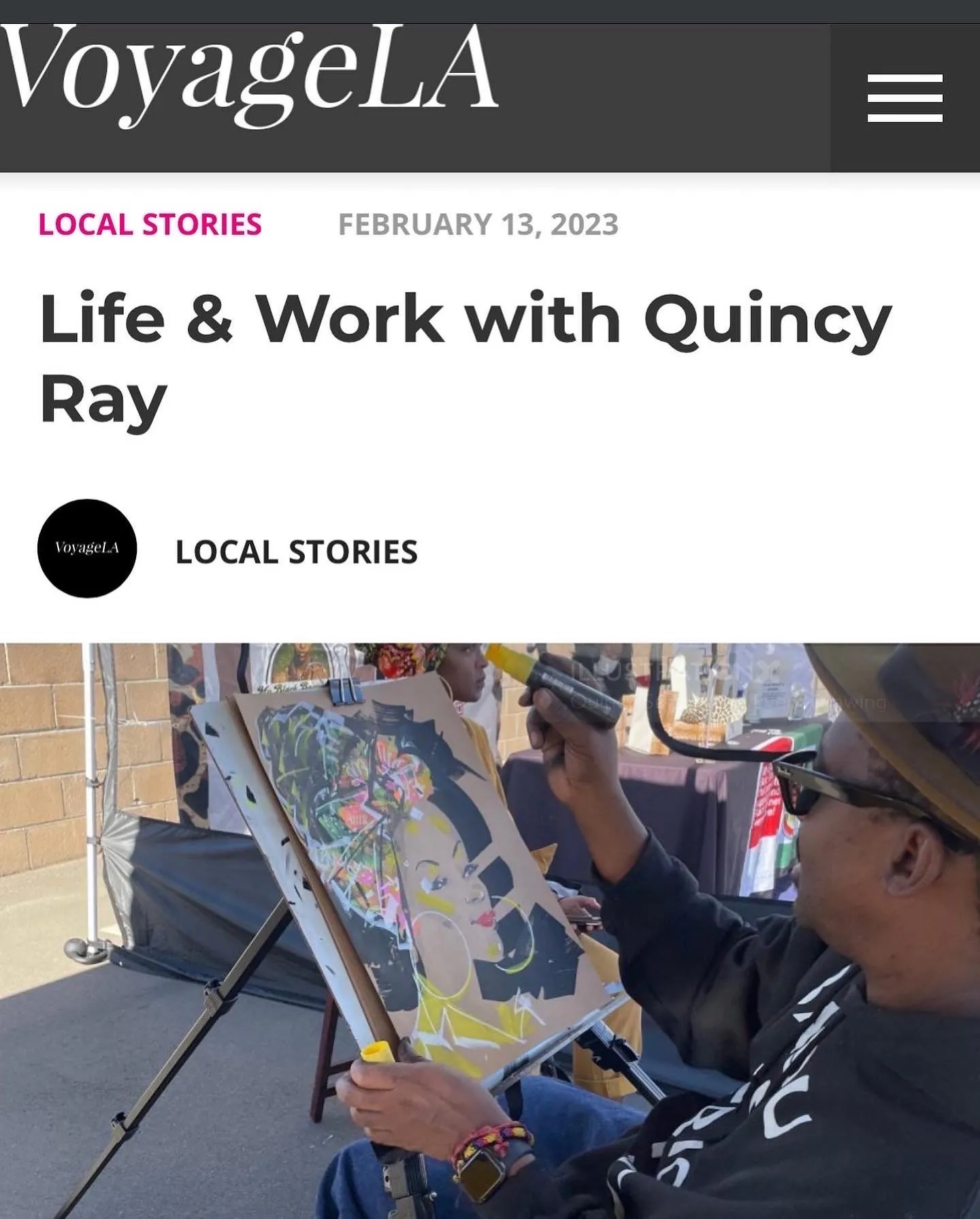 Quincy Sutton drawing a colorful pop art portrait live