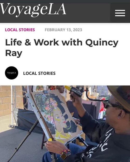Quincy Sutton drawing a colorful pop art portrait live