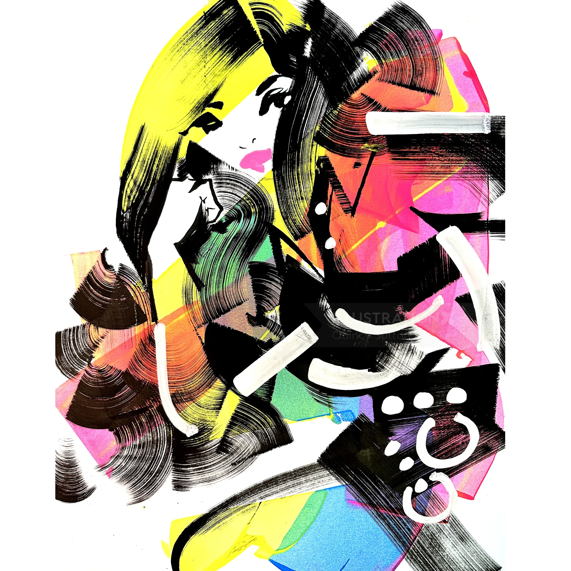 Abstract fashion portrait with vibrant yellow and pink hues by Quincy Sutton