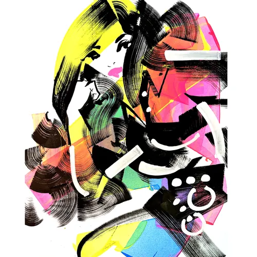 Abstract fashion portrait with vibrant yellow and pink hues by Quincy Sutton