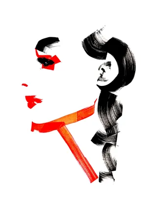 Stylized ink and acrylic fashion portrait by Quincy Sutton