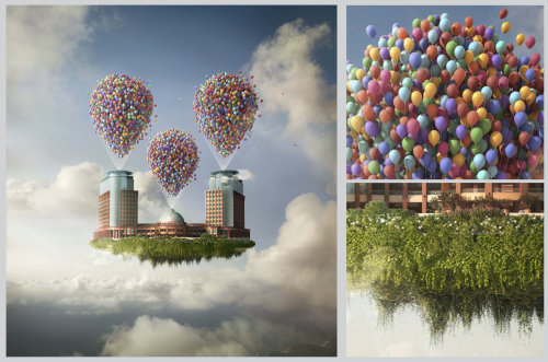 City floating balloons

