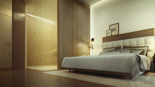 Obras de arte arquitectónico de la habitación de la cama moderna