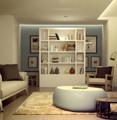 Diseño arquitectónico de estanterías de sala de estar