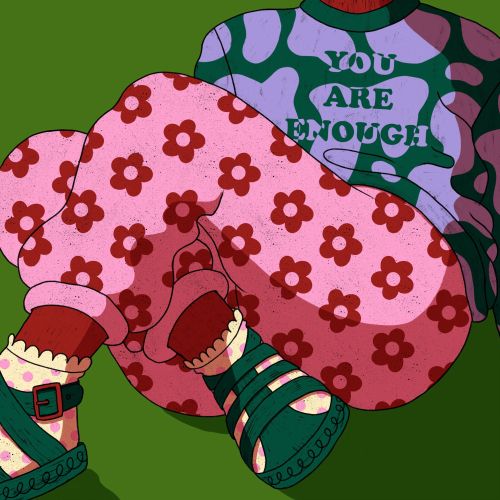 Illustration of person in patterned clothes saying You Are Enough by Rachel Winter