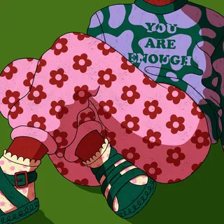 Illustration of person in patterned clothes saying You Are Enough by Rachel Winter