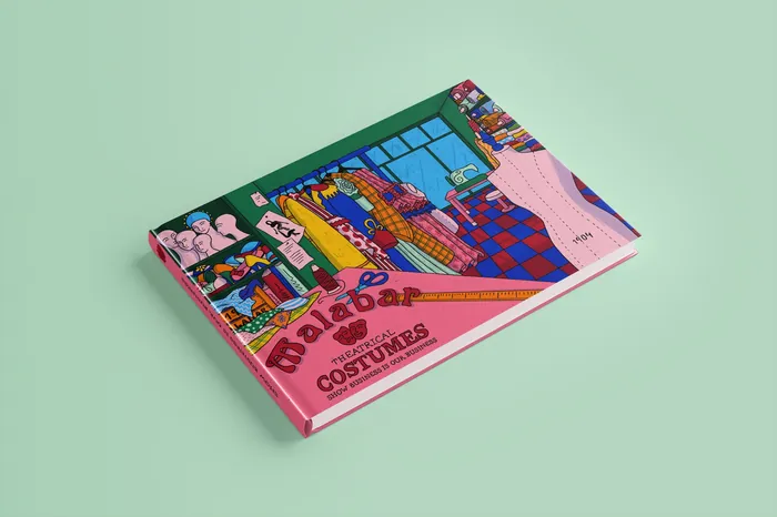 Colorful cover illustration of Malabar theatrical costumes with characters and costumes by Rachel Wi