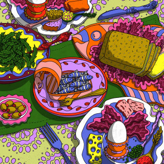 Ilustración alimentaria de comida no vegetal.