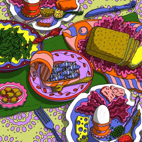 Illustration einer nicht-vegetarischen Mahlzeit
