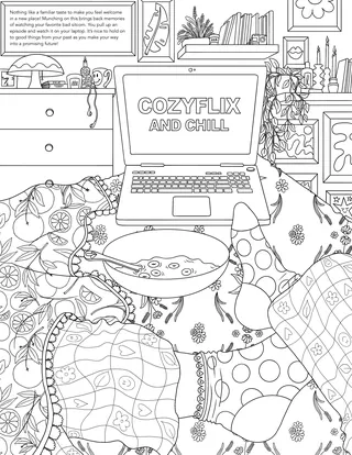 Black and white cozy living room with laptop and pillows by Rachel Winter