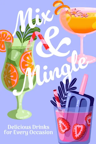 Illustration of cocktails, popsicles, and mix & mingle text