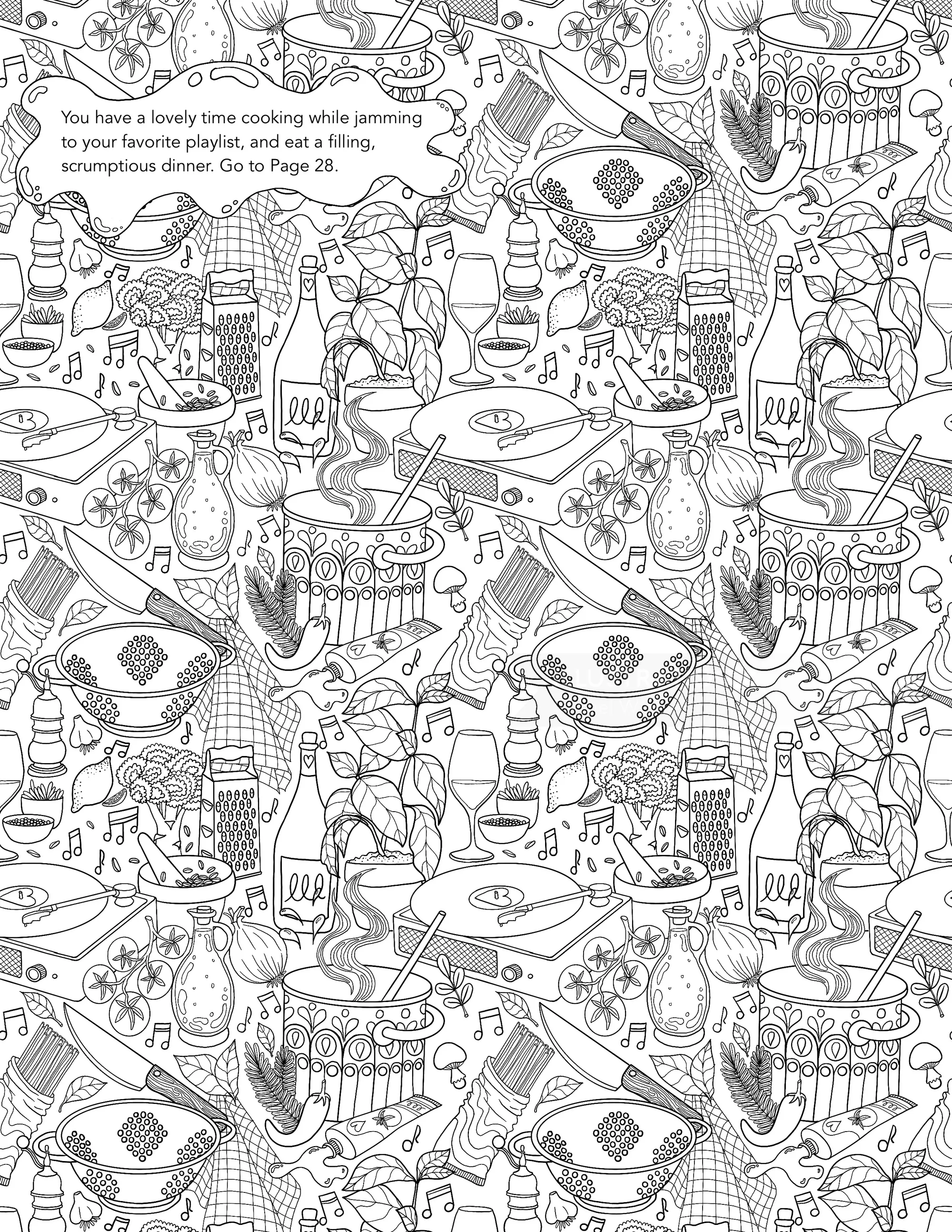 Black and white detailed kitchen utensils and cooking tools pattern