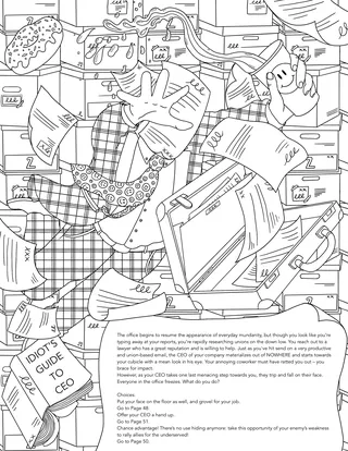 Chaotic office scene with flying papers and stressed employees.