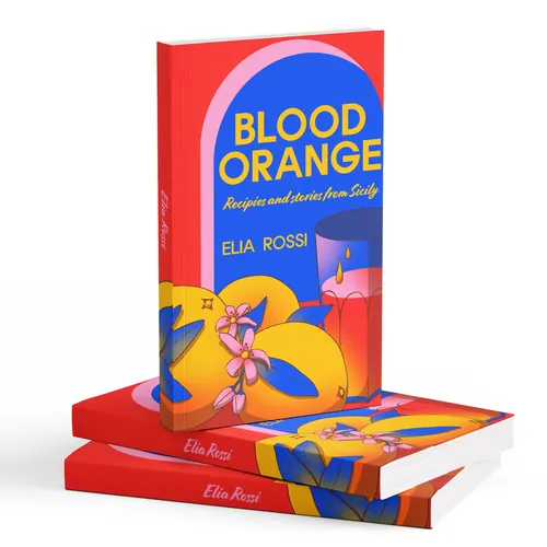 Kochbuch „Blood Orange“ mit leuchtend rotem Einband und orangen Illustrationen