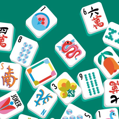 Colorful mahjong tile illustration by Rachel Winter