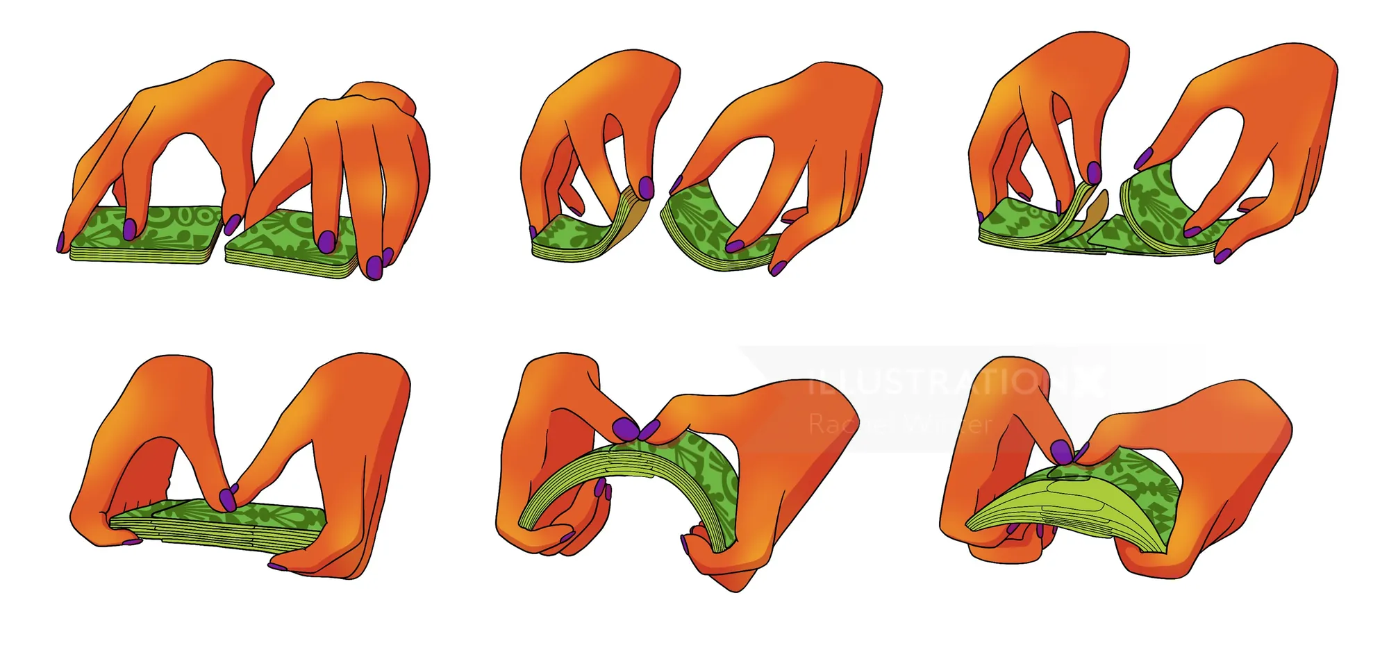 Hands folding and rolling a green leaf in six steps by Rachel Winter