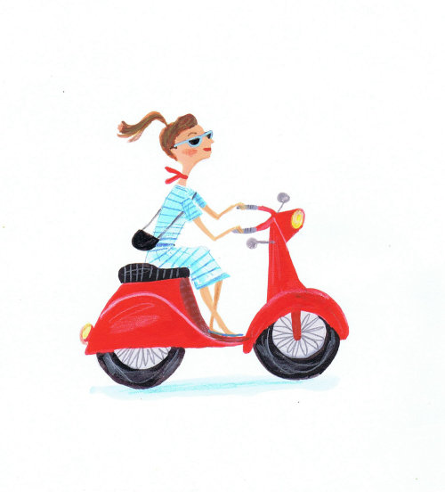 illustration of fashion girl riding a motorbike
