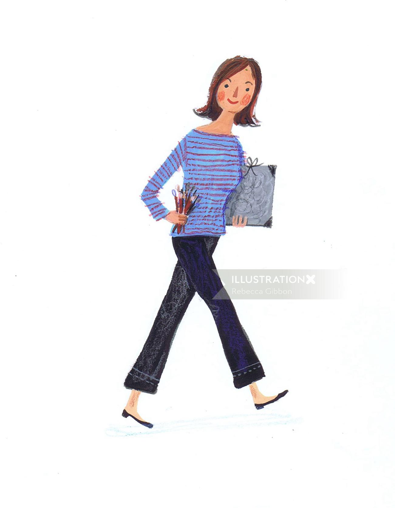 Illustration of walking lady
