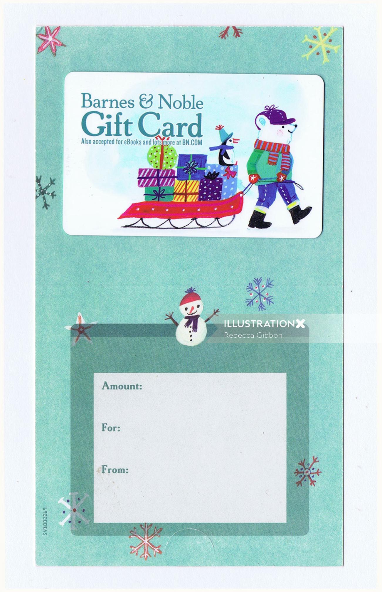 Illustration of Christmas gift card for Barnes & Noble