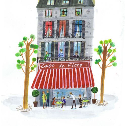 drawing of paris famous restaurant cafe de flore 