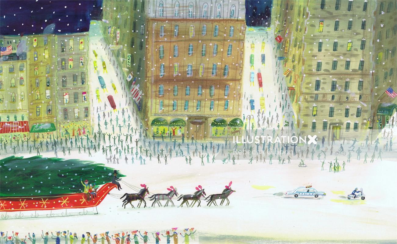 watercolor of christmas evening in paris