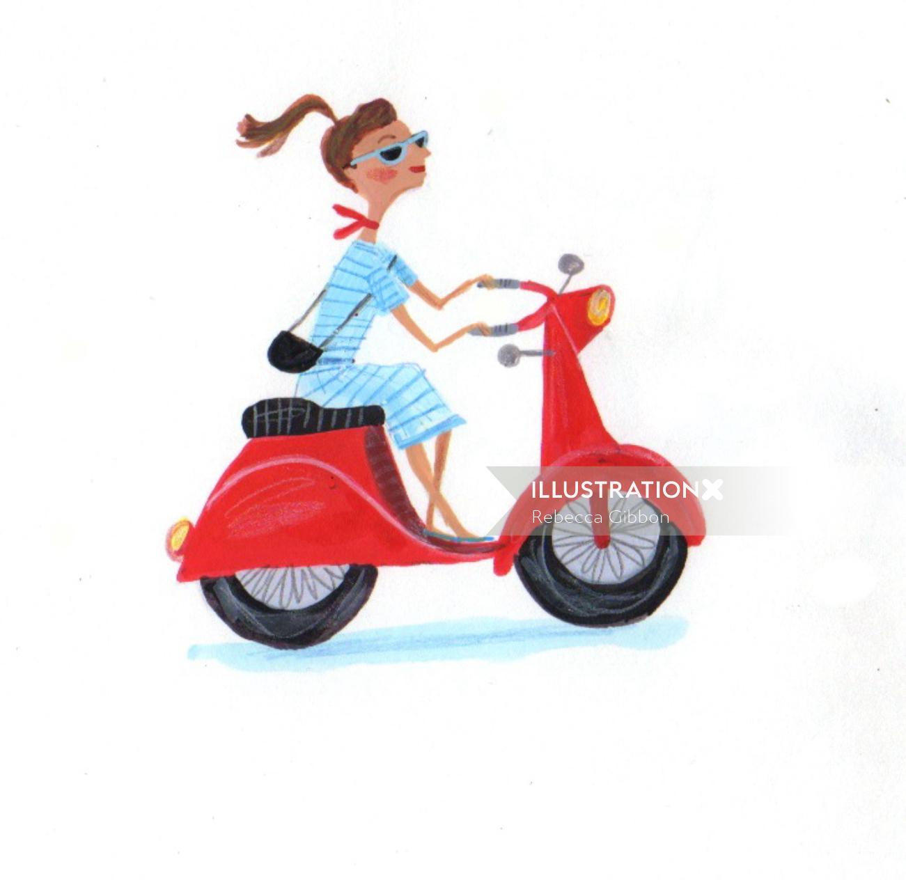 lady riding a red scooter