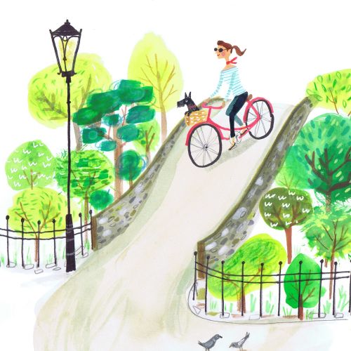 Children illustration cycling in park
