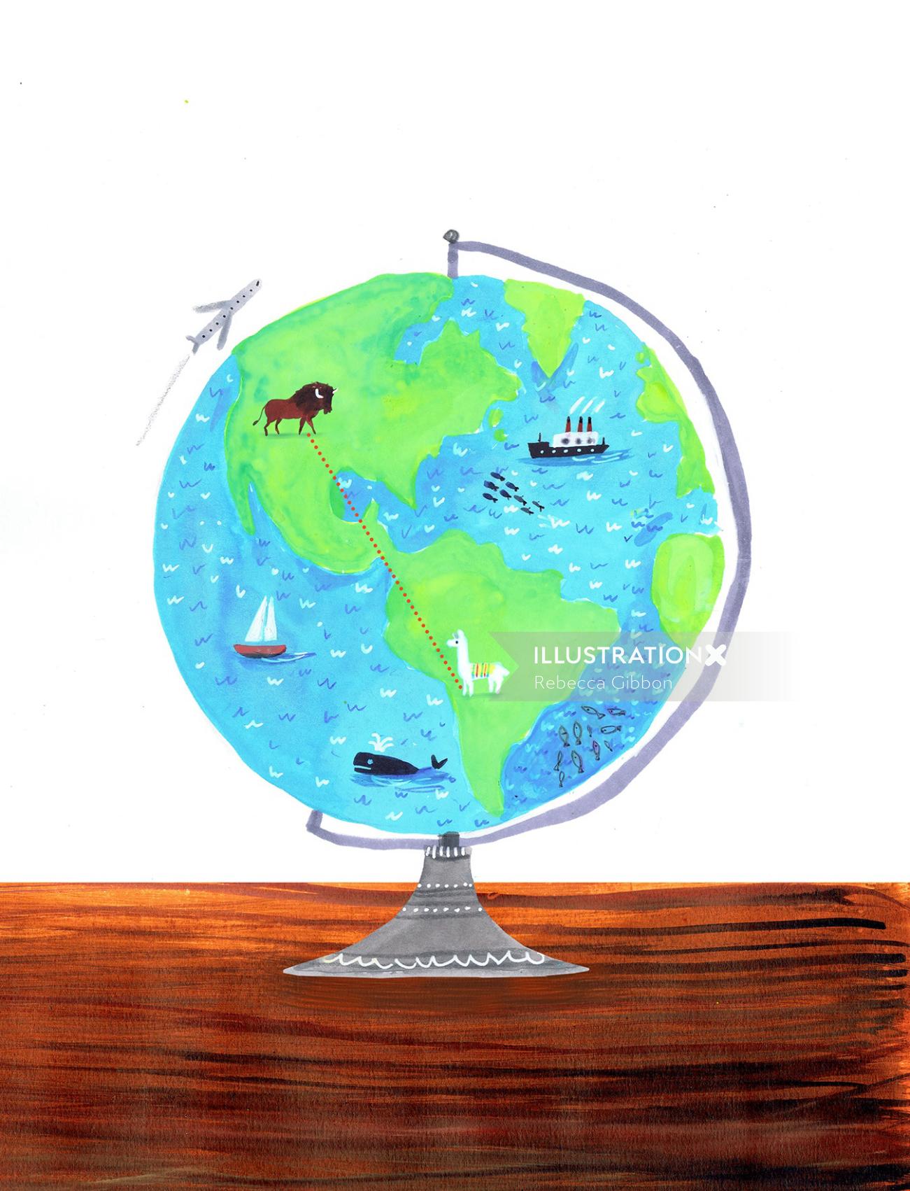 Travel illustration globe
